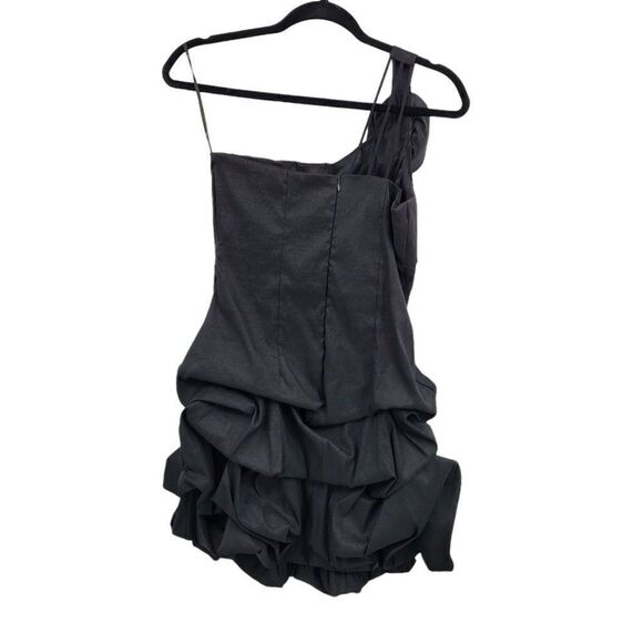 Forever 21 Dress Cocktail Avant-garde One Shoulder Ruffle 3D Rosette Black Sz M - Picture 8 of 10